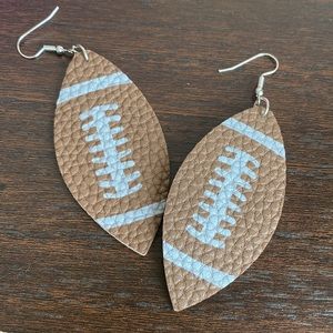 Brown and White Double Sided Textured Football Shaped Earrings